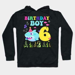 6th Birthday Boy Shark Funny B-day Gift For Kids Hoodie